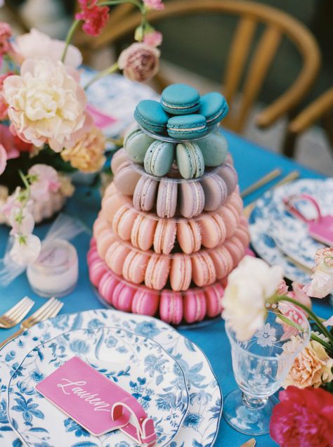 Colorful Macaroon Tower French Themed Birthday Party, Parisian Dinner Party, French Themed Birthday, Parisian Dinner, Paris Baby Shower Theme, Parisian Birthday Party, Macaroon Tower, French Themed Parties, Paris Birthday Theme