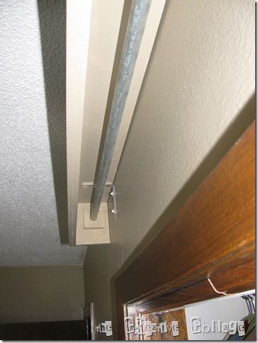 Another closet curtain idea - instructions included. This for our guest room closet. Looks like the way to make the cornice idea work Curtain Box, Closet Curtain, Cornice Box, Closet Door Knobs, Window Cornices, Closet Curtains, Ikea Closet, Window Curtain Rods, Sliding Closet Doors