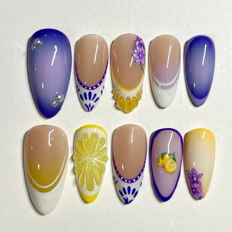 Fruity Nails Summer, New York Inspired Nails, Sardine Nails, Nail Recommendations, Alcohol Nails, Nail Shapes Almond, Grape Nails, Utah Nails, Blueberry Nails