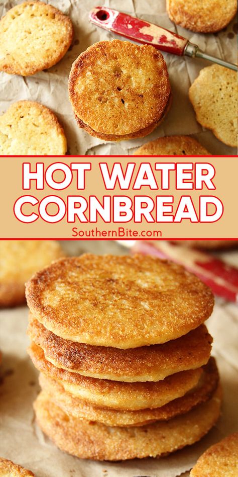 Hotwater Cornbread Recipe, Simple Cornbread Recipe, Water Cornbread Recipe, Cornbread Cakes, Hoecake Recipe, Simple Cornbread, Hot Water Cornbread Recipe, Water Cornbread, Homemade Vegetable Soup