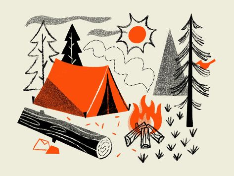 Texture Camp designed by Brad Woodard. Connect with them on Dribbble; the global community for designers and creative professionals. Camping Illustration, Camping Drawing, Camping Diy, Retro Kunst, Mid Century Illustration, Monkey Design, Camping Checklist, Camping Art, Camping Ideas