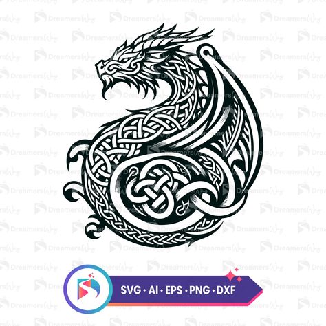 Nordic Tattoo Ideas, Dragon Svg, Dragon Black, Celtic Dragon, Celtic Tattoos, Celtic Designs, Cricut Creations, Fabric Projects, Dragon Tattoo