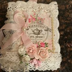 Sewing Signs, Victorian Things, Bridal Journal, Doily Crafts, Lace Journal, Shabby Chic Journal, Lace Ideas, Doily Art, Journal Techniques