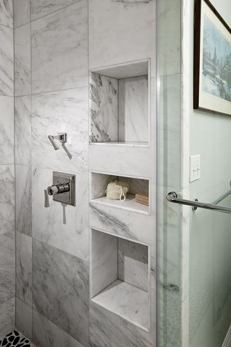 Shower Niches- "functional and do not interrupt the flow of the shower" Tile Shower Niche, Bathroom Renovation Diy, Tile Remodel, Shower Niche, Diy Bathroom Remodel, Bathroom Shower Tile, Bathroom Remodel Shower, Shower Shelves, Trendy Bathroom