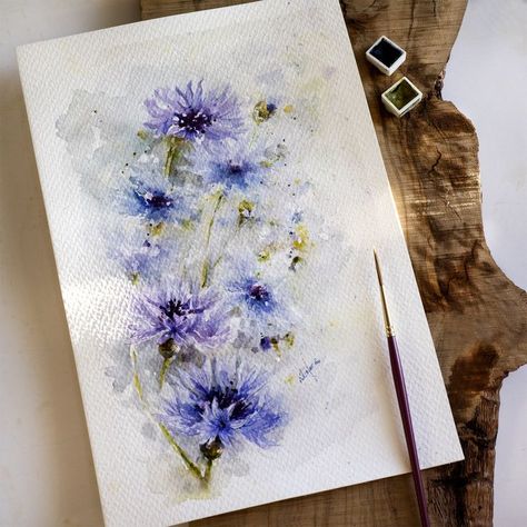 Blue Cornflower, Watercolour Inspiration, Watercolor Projects, Painting Flower, Painting Blue, Watercolor Flowers Paintings, Summer Flowers, Floral Watercolor, Blue Flowers