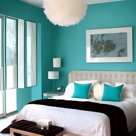 Turquoise Bedroom Walls, Blue White Bedroom, Glamorous Room, Turquoise Room, Bedroom Turquoise, Lacquered Walls, Bedroom Color Combination, Turquoise Walls, Teal Bedroom