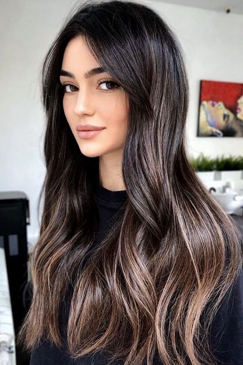 Best Balayage Black Hair: 30+ Gorgeous Trending Ideas for 2021 32 Bombshell Hair, Black Hair Balayage, Dark Brunette Hair, Professional Hair Color, Brunette Hair With Highlights, Dark Hair With Highlights, Caramel Highlights, Dark Brown Hair Color, Hair Color Ideas For Brunettes