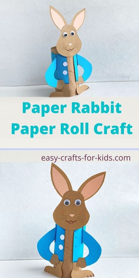 Toilet Paper Roll Peter Rabbit Craft - celebrate the new Peter Rabbit 2 The Runaway movie with this cute rabbit craft for kids Peter Rabbit Arts And Crafts, Toilet Roll Book Characters, Toilet Paper Roll Book Character, Peter Rabbit Craft, Peter Rabbit Activities, Rabbit Crafts For Kids, Ostara Ideas, Peter Rabbit Theme Party, Crafts Easy Diy