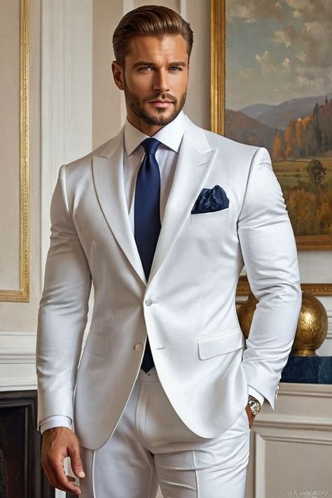 White And Blue Suit, Men Suit Outfit, Mens Lifestyle Fashion, Mens White Suit, Mens Casual Outfits Summer, Dress Suits For Men, Fashion Suits For Men, African Men Fashion, Mens Lifestyle