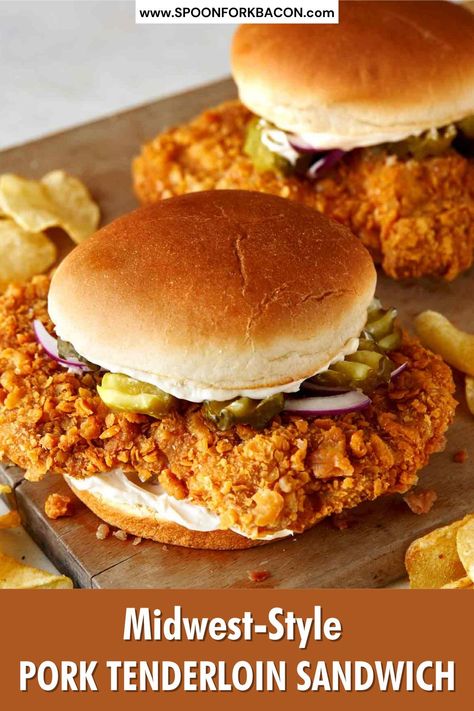 Pork Sandwiches Tenderloin, Breaded Pork Tenderloin, Tenderloin Sandwich, Fried Pork Tenderloin, Pork Chop Sandwiches, Midwest Style, Pork Tenderloin Sandwich, Spoon Fork Bacon, Pork Entrees