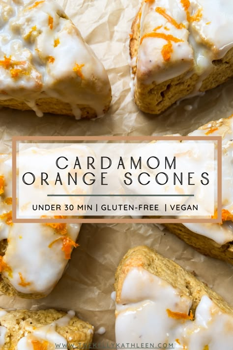 Vegan Breakfast Recipes Easy, Cardamom Recipe, Vegan Scones, Gluten Free Scones, Orange Scones, Vegan Baking Recipes, Puff Pastry Recipes, Scone Recipe, Treat You