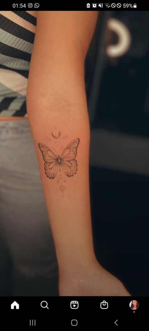 Inner Forearm Butterfly Tattoo, Butterfly Tattoo Lower Arm, Middle Arm Tattoo, Inside Upper Arm Tattoos For Women, Inner Bicep Tattoo Women, Butterfly Tattoo Arm, Back Of Forearm Tattoo, Bicep Tattoo Women, Butterfly Tattoos On Arm