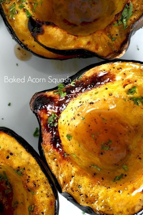 Baked acorn squash couldn't be easier. Bake the sliced and seeded squash with butter and maple syrup until fork tender. A lovely autumn side dish. Baked Squash Recipes, Butter Squash Recipe, Acorn Squash Baked, Grateful Prayer, Autumn Side Dishes, Acorn Squash Recipes, Baked Squash, Thankful Heart, Acorn Squash