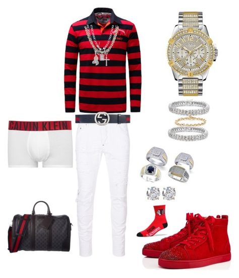 We Shining by tikitress on Polyvore featuring Dsquared2, Calvin Klein, GUESS, Gucci, Finesque, Effy Jewelry, Hoorsenbuhs, Bulgari, Sterling Essentials and SteelTime Stud Clothes, Gangsta Clothes, Mens Ripped Jeans, Guys Fashion Swag, Mens Fashion Swag, Boys Designer Clothes, Hype Clothing, Black Men Fashion Swag, Black Men Street Fashion