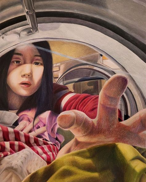 LynnMarie Paris’s Instagram profile post: ““Laundry Day”. A self-portrait, figure drawing with foreshortening from last year’s sophomore @llee21_art. Watercolor with Prismacolor…” Inside Of Fruit Drawing, Unusual Perspective Art, Ap Art Self Portrait, Portfolio Self Portrait, Foreshortening Painting, Foreshortening Photography, Self Portrait Painting Ideas, Acrylic Paint Pen Art, Ap Art Sketchbook