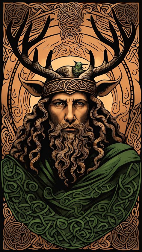 Aí Creation. Celtic Mythology Creatures, Cernunnos Art, Celtic Deities, Celtic Zodiac, Male Witch, Celtic Gods, Animal Spirit Guides, Pagan Rituals, Celtic Mythology