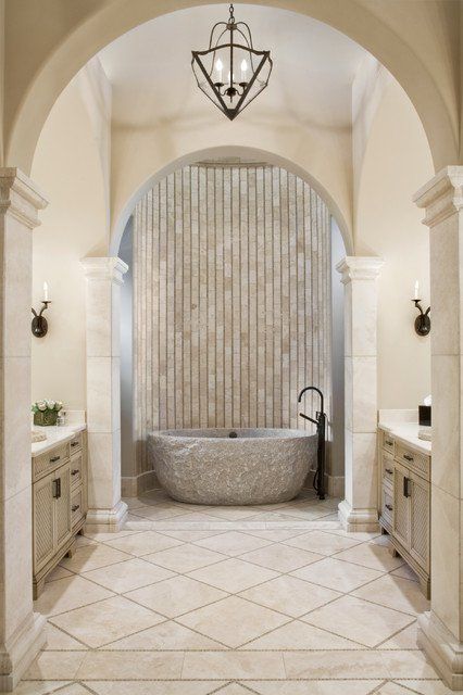 18 Divine Mediterranean Bathrooms That Will Make You Fall In Love With This Style Mediterranean Bathrooms, Modern Mediterranean Decor, Luxury Mediterranean Homes, Mediterranean Home Interior, Mediterranean Bathroom, Modern Mediterranean Homes, Mediterranean Interior Design, Mediterranean Mansion, Mediterranean Interior