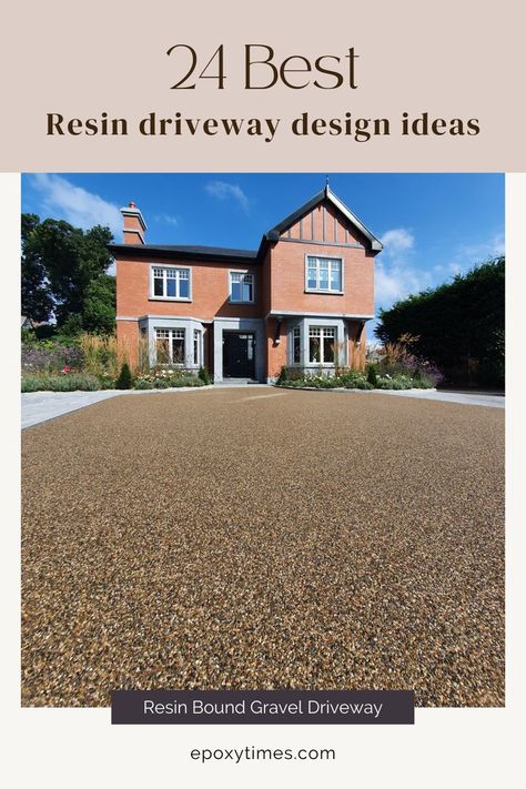 Resin driveways look more modern and distinctive than traditional alternatives, which has contributed to their popularity. It is a mixture of small aggregate stones and resin that has been hardened. Resin driveways provide a surface that is well-drained and it resists frost and has an anti-slip covering. Resin Driveways Uk, Resin Stone Driveway, Resin Front Garden, Resin Driveway Colours, Resin Bonded Driveways, Vuba Resin Driveway, Resin Driveway Ideas Uk, Resin Driveway Ideas, Modern Driveway Ideas