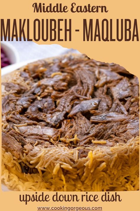 Popular Middle Eastern dish made with layers of chicken or lamb, vegetables, and rice, served upside down. Maqluba Recipe Lamb, Lahmajoun Recipe, Maklouba Recipe, Lamb And Rice, East Recipes, Great Dinner Recipes, Fun Dinner, Yo Momma, Lebanese Cuisine