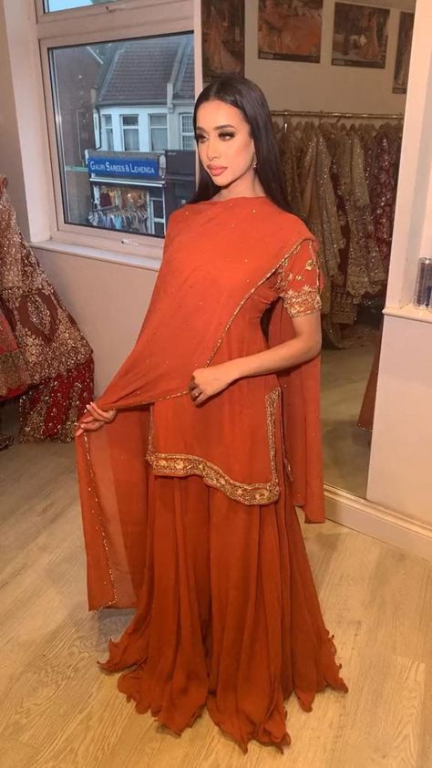 Orange Indian Dress, Sharara Designs Simple, Gharara Designs, Haldi Dress, Sharara Designs, Combination Dresses, Wedding Outfits For Women, Trendy Outfits Indian, Desi Fashion Casual