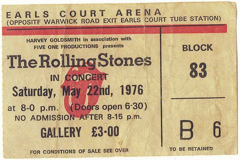 The #Rolling #Stones, 1976 #Concert #Ticket Rolling Stones Poster, Rolling Stones Concert, Rolling Stones Tour, Earls Court, Vintage Ticket, Concert Ticket, Uk Tour, Ticket Stub, Old Rock