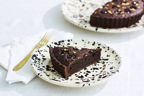 Chocolate and cherry are a match made in heaven - both tart and sweet this recipe is for those who love a decadent dessert. Topped with gold leaf, it looks and tastes like luxury. What's more, the syrup from the Fabbri cherries infuse the sweet filling enhancing the rich almond flavour.  This recipe uses a 23cm tart tin. Chocolate Frangipane, Frangipane Recipe, Frangipane Tart, Edible Gold Leaf, Cherry Syrup, Pistachio Ice Cream, Cherry Chocolate, Large Salad Bowl, Almond Flavor