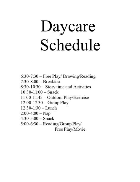 Daycare Time Schedule, Day Care Lesson Plans Ideas, Daycare Day Schedule, School Age Daycare Schedule, One Room Daycare Setup, Inhome Daycare Schedule, Sample Daycare Schedule, Daycare In Home Ideas, Items Needed To Start A Daycare