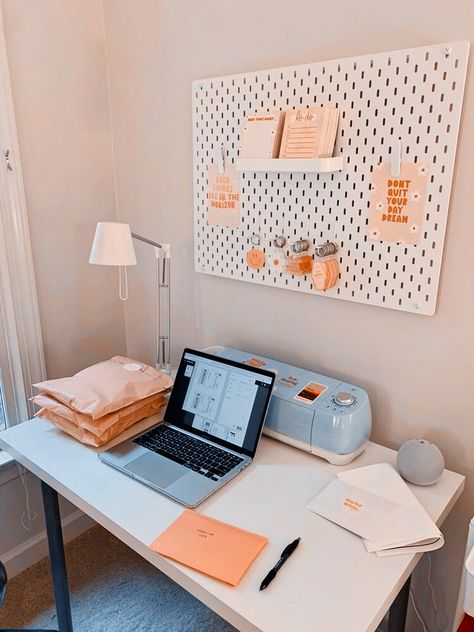 Cricut Business Aesthetic, Vision Board Ideas Small Business, 2024 Vision Board Small Business, Small Business Set Up In Bedroom, Small Business Orders Aesthetic, Small Art Business Aesthetic, Small Business Aesthetic Packaging, Laptop Covered In Stickers, Small Business Office Ideas