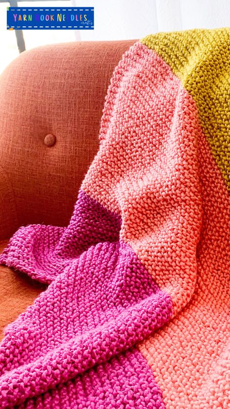 Single Bed Knitted Blanket Pattern, Large Knit Blanket Pattern, Hudson Bay Blanket Knit Free Pattern, Knit Blocks Squares Free Pattern, Striped Blanket Knitting Pattern, Knitted Blocks For Blanket, Simple Knitted Blanket, Chunky Baby Blanket Knitting Pattern, Afghan Knit Patterns