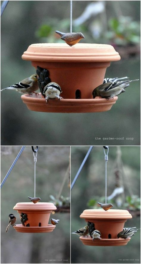 27 Decorative Terra Cotta Crafts To Beautify Your Outdoor Spaces Homemade Bird Houses, Clay Pot Projects, Homemade Bird Feeders, Bird House Feeder, Terra Cotta Pot Crafts, Flower Pot Crafts, Diy Bird Feeder, Diy Birds, Bird Houses Diy