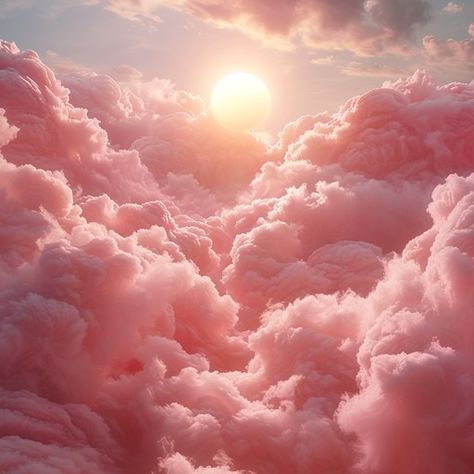 A breathtaking sunset nestled amidst a sea of fluffy pink clouds, evoking a dreamlike tranquility. Fluffy Clouds Aesthetic, Suave Aesthetic, Pink Clouds Aesthetic, Sunset Clouds Aesthetic, Aesthetic Surrealism, Vintage Clouds, House Moodboard, Cloud Sunset, Widget Pics