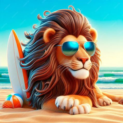 Premium Photo | Lion with surfboard on the beach 3d illustration 3d Lion, Halloween Pics, Washable Bathroom Rugs, Animals Amazing, Pet Safety, How To Trim Eyebrows, Halloween Pictures, 5d Diamond Painting, Travel And Leisure