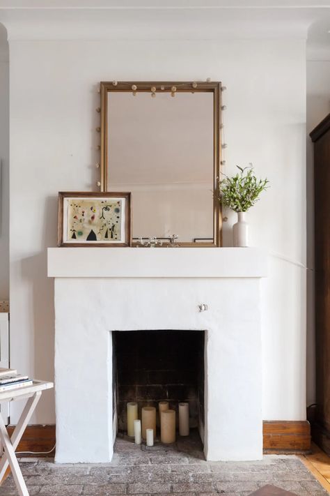 Style A Fireplace, Fireplace Apartment, Unused Fireplace, Candles In Fireplace, Home Decor Hacks, All White Kitchen, Home Fireplace, The Fireplace, First Apartment