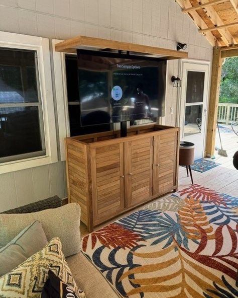 There is plenty of time left this summer to enjoy the Weatherproof Touchstone TechTeak® Outdoor TV Lift Cabinet! Thanks to customer Latisha West (@madi_s_honey) for sharing her candid photos and feedback, "Thank you so much for my beautiful piece of furniture . It was a fast delivery, easy process. I appreciate your company". Watch your favorite show, movie or sporting event from the comfort of your outdoor living area. The new Touchstone TechTeak® collection makes it easy to protect your ... Outdoor Tv Lift Cabinet, Tv Lift Mechanism, Outdoor Tv Cabinet, Standing Fireplace, Tv Lift Cabinet, Tv Lift, Show Movie, Favorite Show, Sporting Event