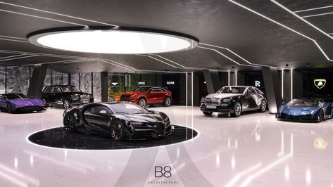 Emirates Hills · Interior Design | B8 Architecture and Design Studio B8 Architecture, Car Showroom Interior, Emirates Hills, Garage Design Interior, Luxury Car Garage, Farmhouse Garage, Luxury Garage, Hill Interiors, Garage Interior