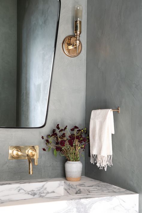 Client Greater than Great by Amber Interiors on 1stdibs Brass Towel Bar, Shoppe Amber Interiors, Powder Room Design, New Bathroom, Bathroom Towel Bar, Amber Interiors, Powder Bath, Elegant Bathroom, Bathroom Wallpaper