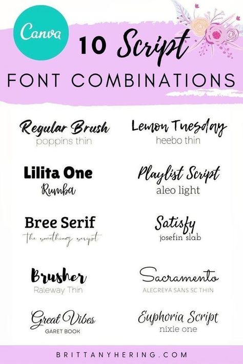 10 Beautiful Canva Font Pairings to Design Pinterest Pins - Brittany Herring 703 Font fonts #font #fonts Script Fonts #scriptfonts 4.590 Canva Font Pairing Graphic Design, Choosing Brand Colors, Brand Fonts Combinations Canva, Brand Fonts Combinations, Canva Brand Colors, Fonts Combinations Canva, Script Font Pairing, Font Pairings Canva, Canva Fonts Combinations