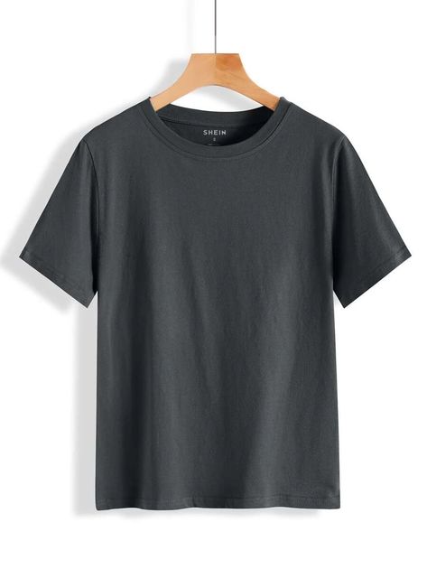 Solid Crew Neck Tee | SHEIN USA Plain Tee Shirts, Crew Neck Tshirt, Aesthetic T Shirts, Plain Tees, Hair Clothes, Plain Tshirt, Women T Shirts, T Shirt And Shorts, Basic Tee