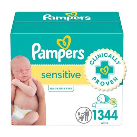 Pampers Sensitive Baby Wipes, Water Based, Hypoallergenic and Unscented, 16 Flip-Top Packs (1344 Wipes Total) [Packaging May Vary] Pampers Sensitive Wipes, Pampers Wipes, Amazon Registry, Wipe Holder, Pampers Swaddlers, Registry Checklist, Baby Bottoms, Kids Items, Baby Wipes