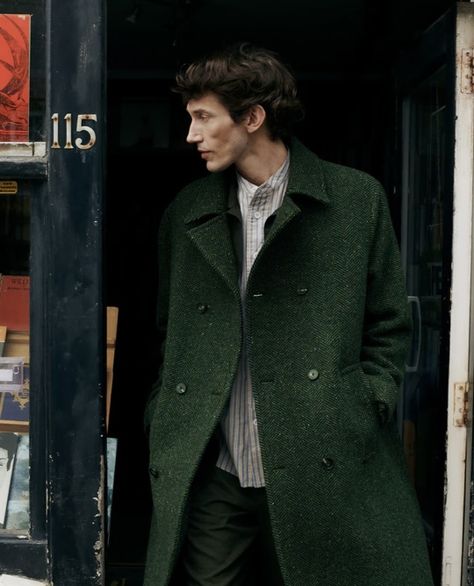 Dark Green Coat, Long Green Coat, Green Jacket Men, Man's Overcoat, Green Wool Coat, Double Breasted Overcoat, Mens Wool Coats, Overcoat Men, Simple Clothing