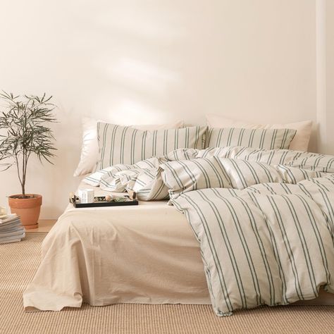 PRICES MAY VARY. 100% Washed Cotton 【Material】Duvet cover made from washed cotton with high density weave,natural,breathable,fast sweat absorption,fade-resistant,definitely working for all gentle skins. 【Natural Design】Blackish greenvertical stripes pattern print on beige khaki duvet cover,colors available tend to be neutral and can easily bring a relaxed, lived-in look to any room's decoration especially the vintage style. 【Size & Package】3 Pieces duvet covet set; 𝐐𝐮𝐞𝐞𝐧: 1 Duvet Cover (90"