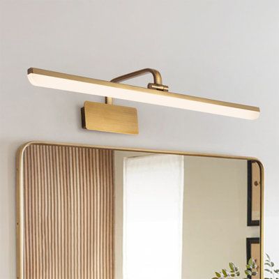 The led bathroom vanity light is a luxurious addition to any bathroom, designed to add sophistication and a modern touch. The gold metal finish gives it a modern look that will never go out of style, while the rotatable joints, adjustable 300° up and down, make it easy to adjust the lighting direction to your application's needs. Premium-quality LED chips to illuminate soft light that won't hurt your eyes. A truly elegant and tasteful light fixture. Color Temperature: 3000K | Mercer41 Mekesha LE Above Mirror Bathroom Lighting, Double Vanity Lighting, Bar Light Fixtures, Mirror And Sconces, Modern Bathroom Vanity Lighting, Unique Bathroom Vanity, Vanity Lights Bathroom, Vanity Light Bar, Sink Lights