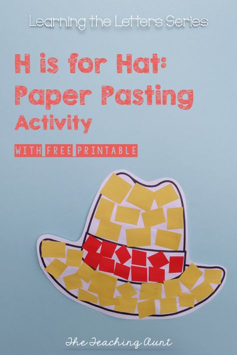 H is for Hat: Paper Pasting Activity with Free Printable H Activities For Preschool, H Is For Hat, H Activities, Letter H Activities For Preschool, Preschool Hat, Letter H Crafts, Letter H Activities, Preschool Letter Crafts, Craft Activities For Toddlers