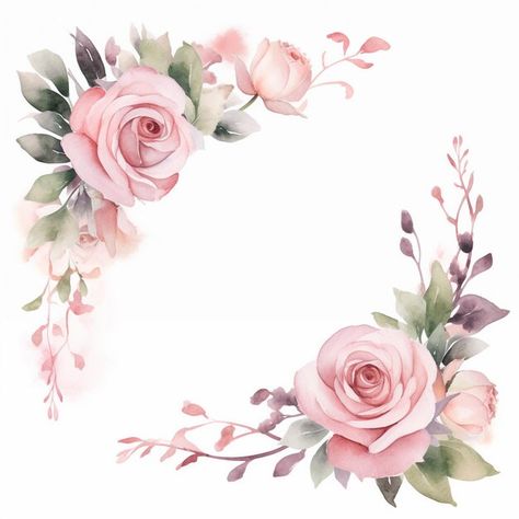 Watercolor floral border blush pink rose... | Premium Photo #Freepik #photo #rose #pink-rose #flower-design #floral-border Pink Flower Border Design, Floral Border Design Frames, Pink Flower Border, Flower Border Design, Pink Floral Border, Watercolor Floral Border, Roses Border, Border Sticker, Pink Floral Watercolor