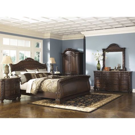 North Shore Bedroom Set, California King Sleigh Bed, Dark Brown Bedrooms, Brown Chest Of Drawers, Wood Sleigh Bed, Ashley Furniture Bedroom, King Size Bedroom Sets, King Sleigh Bed, Queen Sleigh Bed