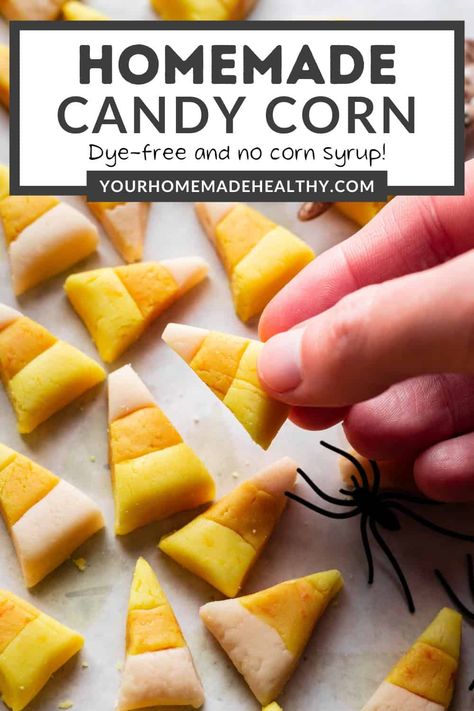 This Homemade Candy Corn will turn the biggest candy corn haters into candy corn lovers. It is dye-free and made without any corn syrup! It also tastes better than store-bought and has a caramel-like flavor. Keto Candy Corn, Homemade Candy Corn, Candy Corn Recipes, Homemade Candy Corn Recipe, Healthy Candy Corn, Dye Free Candy, Dye Free Foods, Candy Corn Recipe, Home Made Candy