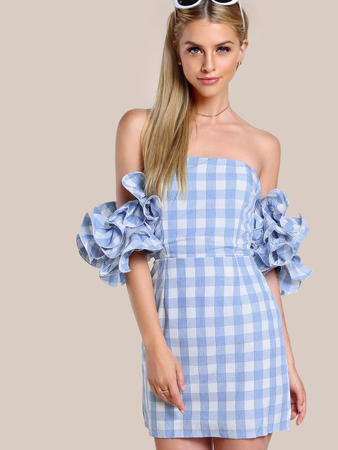 Shop Gingham Ruffle Sleeve Dress BLUE online. SheIn offers Gingham Ruffle Sleeve Dress BLUE & more to fit your fashionable needs. Ruffle Hem Dress Outfit, Blue Checkered Dress, Shein Clothes, Down Parka Women, Sundresses Women, Marina Laswick, Cool Summer Outfits, Lettuce Hem, Checkered Dress