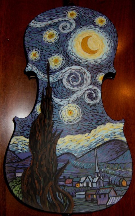 I want the back of a violin as a tattoo. I can decide what i would have it filled with though. Violin Art Painting, Painted Violins, Painted Instruments, Instruments Aesthetic, Violin Decoration, Violin Painting, Viola Case, Starry Starry Night, Violin Art