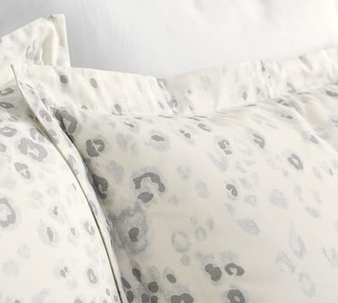 White Snow Leopard Organic Percale Sham, King | Pottery Barn Pottery Barn Bedroom Master, Cheetah Bedding, Leopard Bedroom, Pottery Barn Bedrooms, Animal Print Bedding, Percale Duvet Cover, Coastal Bedding, Leopard Fabric, Quilted Sham