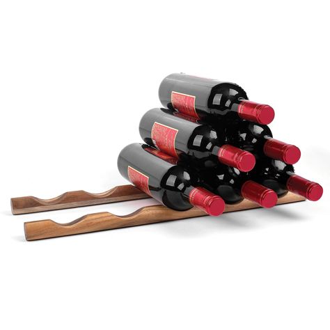 PRICES MAY VARY. HANDCRAFTED ACACIA WOOD WINE BOTTLE HOLDER made from sustainably harvested Acacia wood, known for its unique and natural contrasting patterns, featuring natural variations in color from light to dark wood COMPACT WINE RACK offers convenient wine bottle storage with a set of 2 Acacia wood wine stacker sticks, a space saving design that doesn't take up a lot of room like a common wine rack, wine bottle stand or bottle holder WOOD WINE BOTTLE RACK for the wine and champagne enthusi Essen, Wood Wine Bottle Holder, Wine Bottle Stand, Wine Bottle Storage, Butcher Block Oil, Table Top Wine Rack, Wooden Wine Rack, Wine Bottle Rack, Small Sideboard